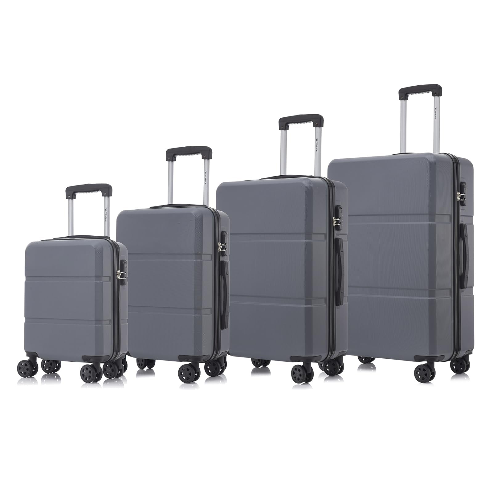 Hartschalen-Reisekoffer-Set mit 4 Rollkoffern und Trolleygriff, graue Oberfläche