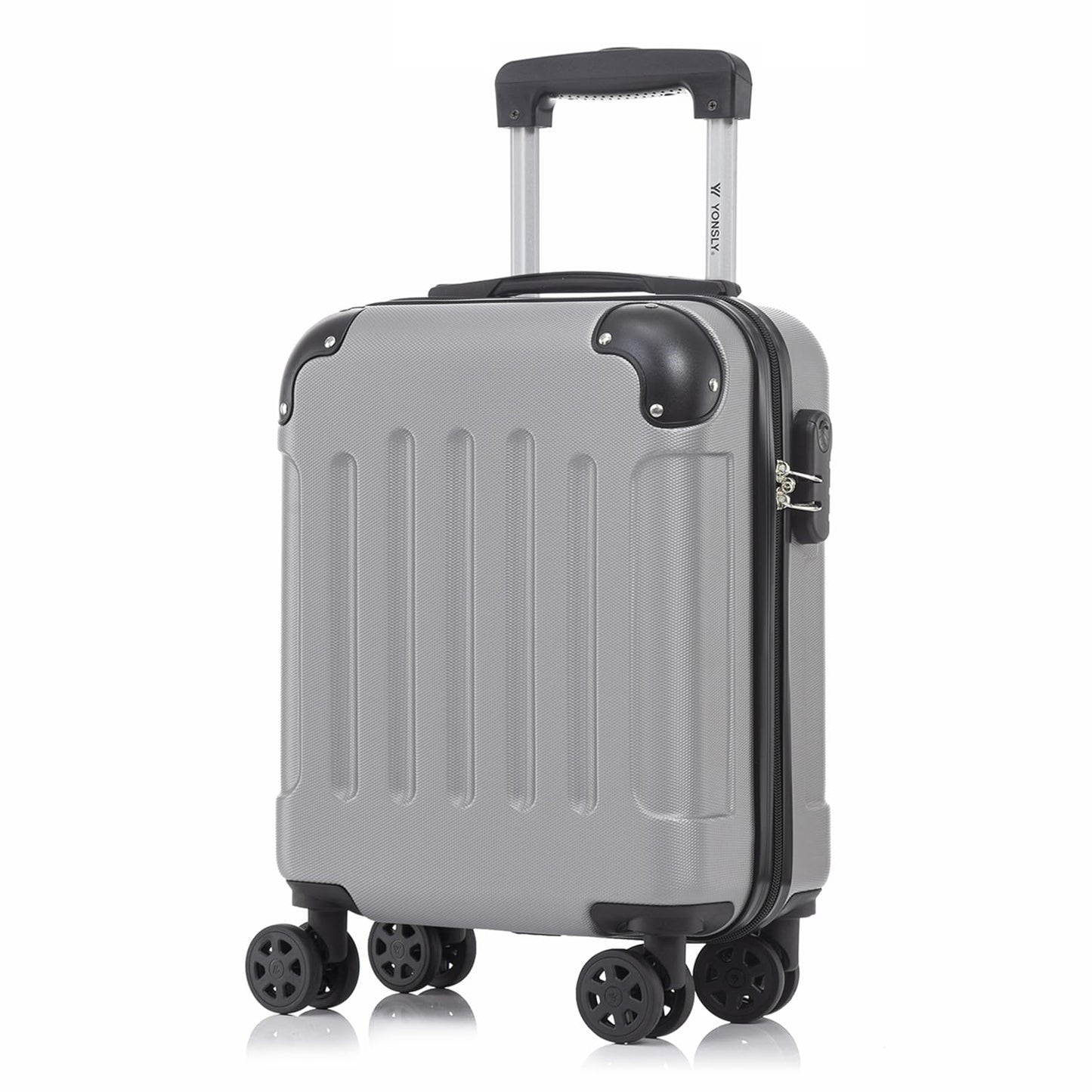 Hartschalen-Trolley mit 4 Rollen, grauer Korpus, Teleskopgriff und Seitenschloss