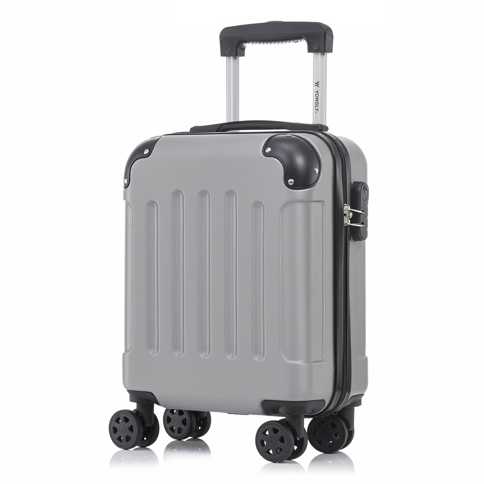 Hartschalen-Trolley mit 4 Rollen, grauer Korpus, Teleskopgriff und Seitenschloss