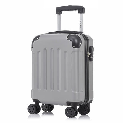 Hartschalen-Trolley mit 4 Rollen, grauer Korpus, Teleskopgriff und Seitenschloss