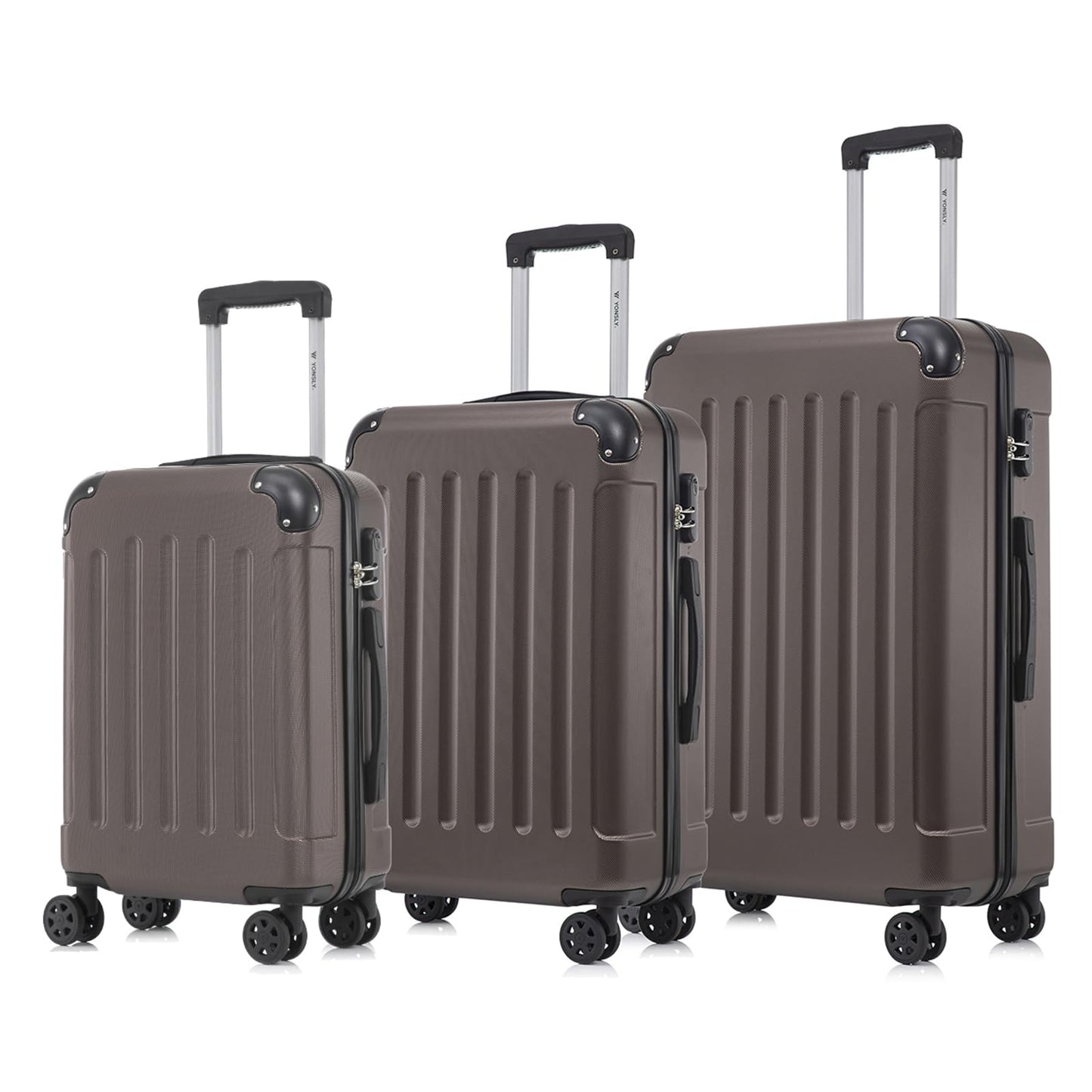 YONSLY® Kofferset mit 3 Hartschalen-Trolleys, 4 Rollen, ausziehbarem Griff, braun