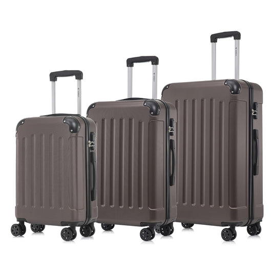 YONSLY® Kofferset mit 3 Hartschalen-Trolleys, 4 Rollen, ausziehbarem Griff, braun