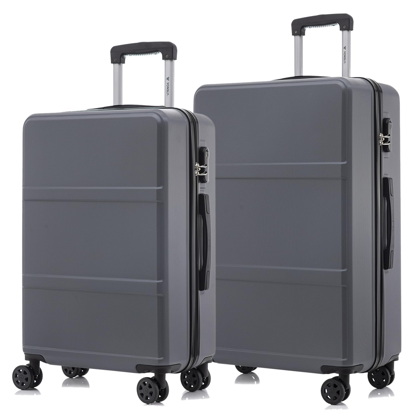Rollkoffer-Set mit Hartschale, 4 Rollen und ausziehbarem Griff, zwei Koffer in Grau