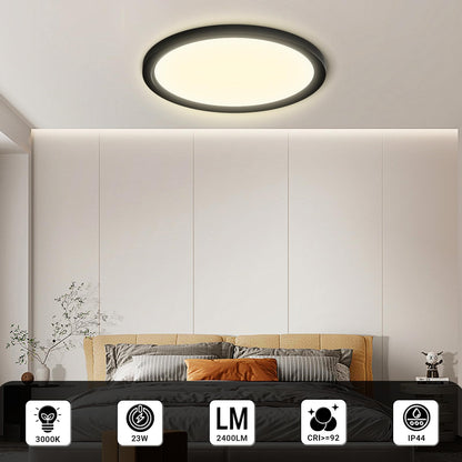 Runde LED-Deckenleuchte mit schwarzem, flachem Außenrahmen an der Decke