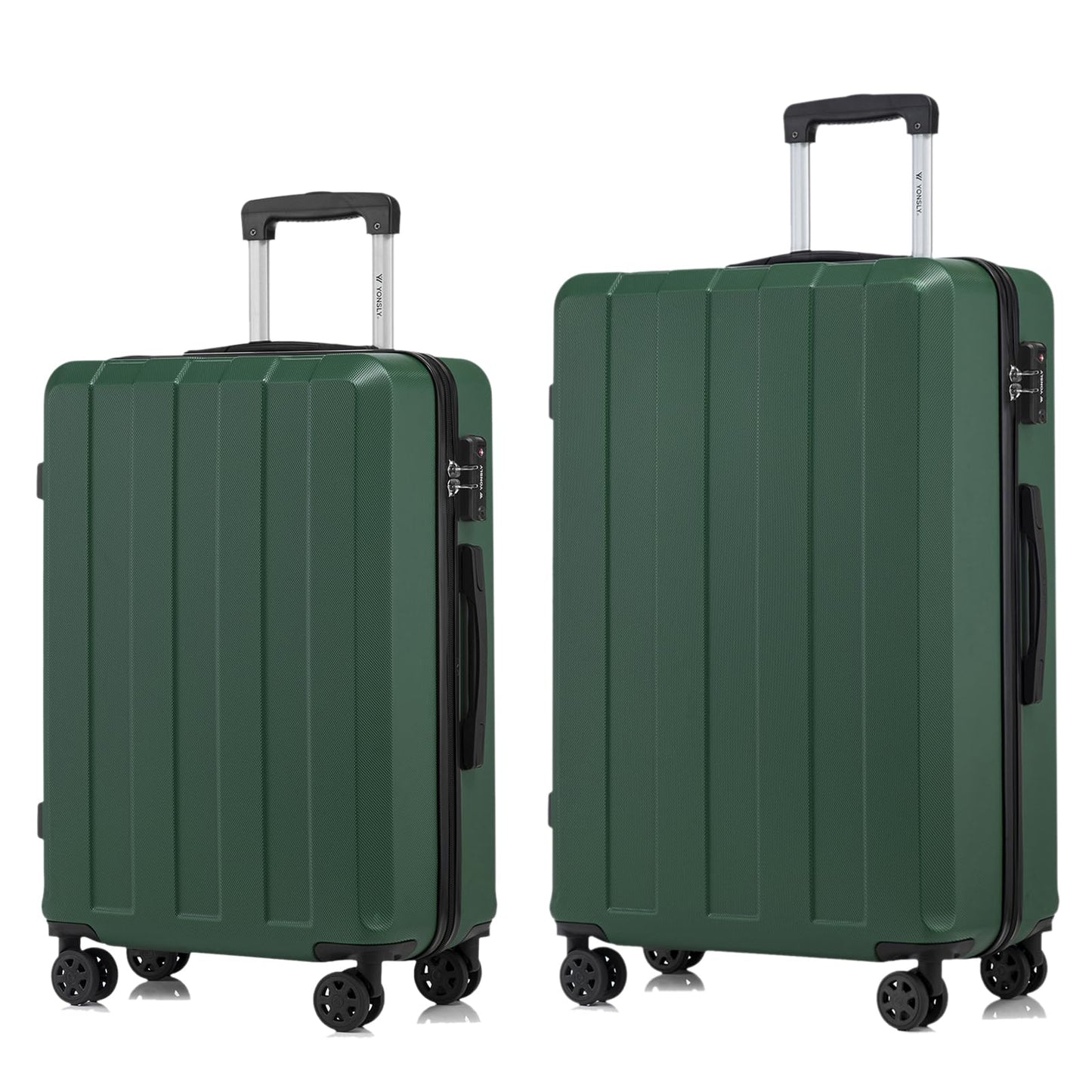Reisekoffer-Set, dunkelgrüne Hartschale, 4 Rollen, Teleskopgriff und TSA-Schloss