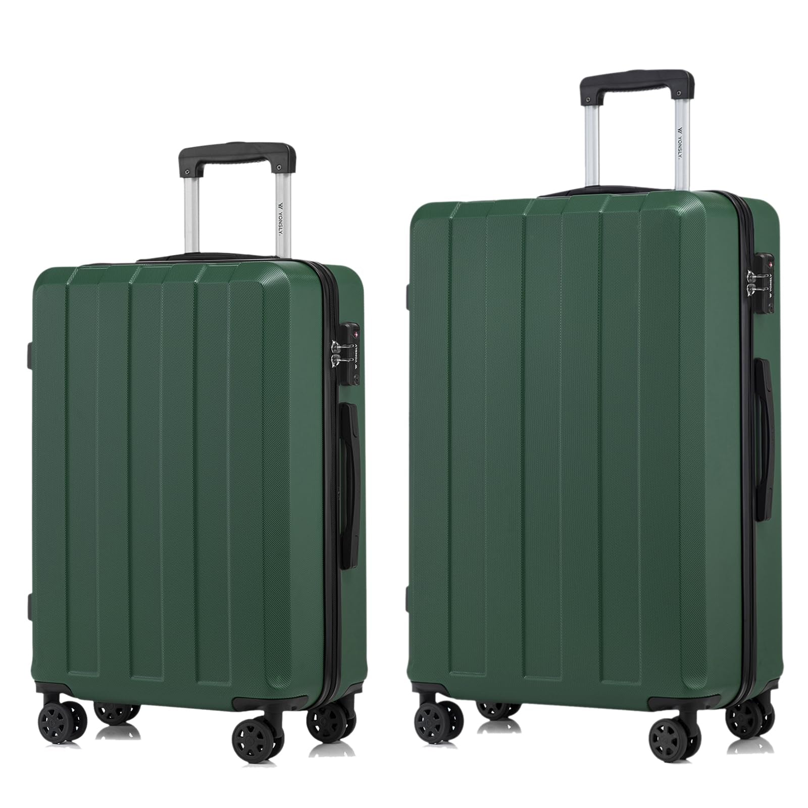 Reisekoffer-Set, dunkelgrüne Hartschale, 4 Rollen, Teleskopgriff und TSA-Schloss