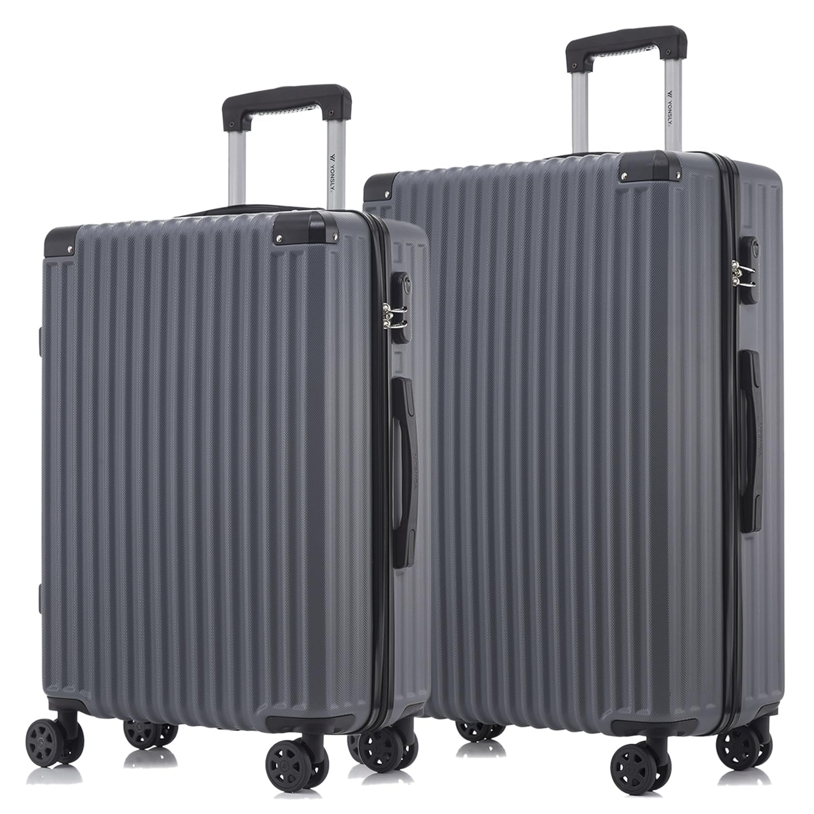 Grau-schwarzes Hartschalen-Trolleykoffer-Set mit 4 Rollen, doppeltem Griff und Schloss