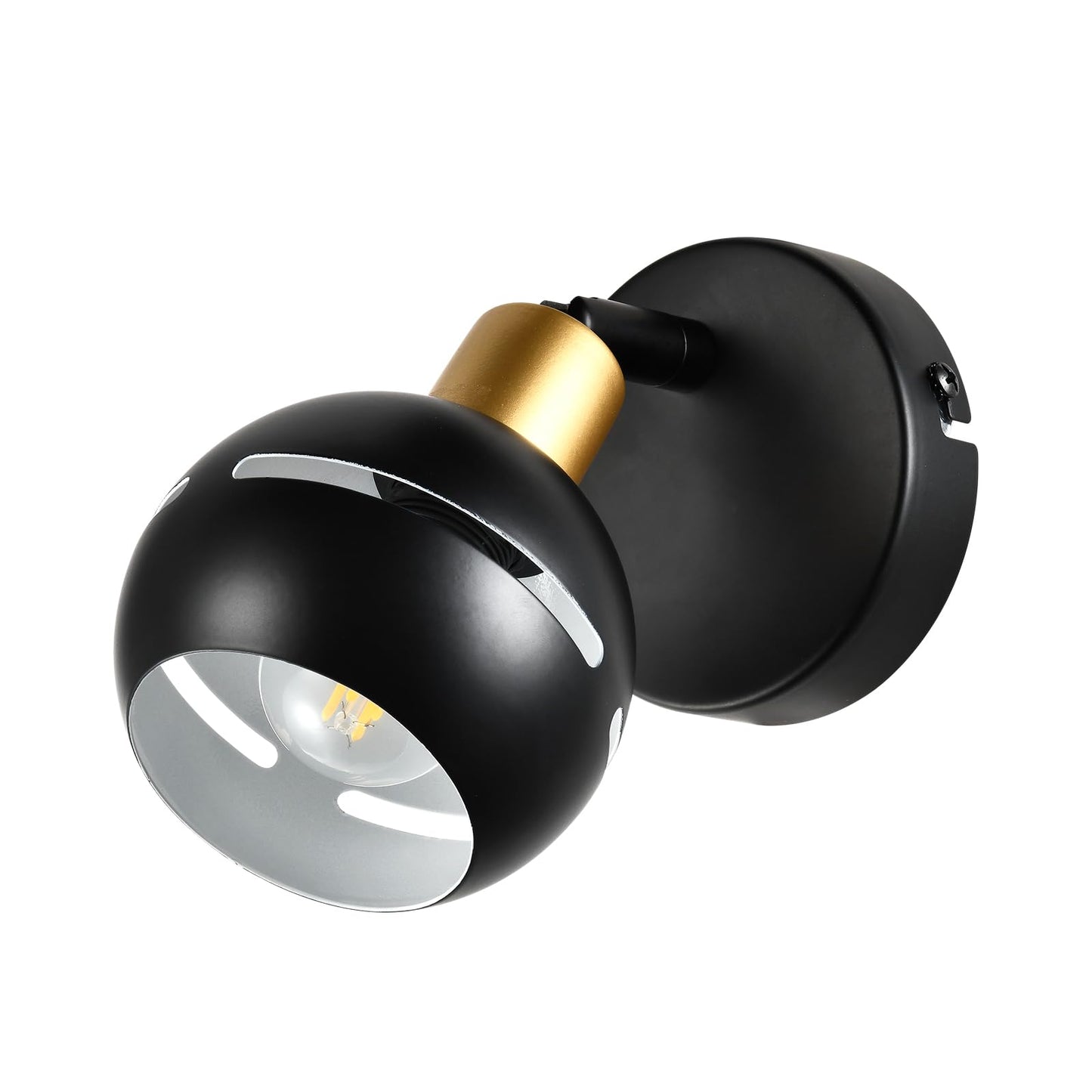 LQWELL® Wandleuchte: mattschwarzer Metall-Strahler mit schwenkbarem Schirm und goldener Zierhülse
