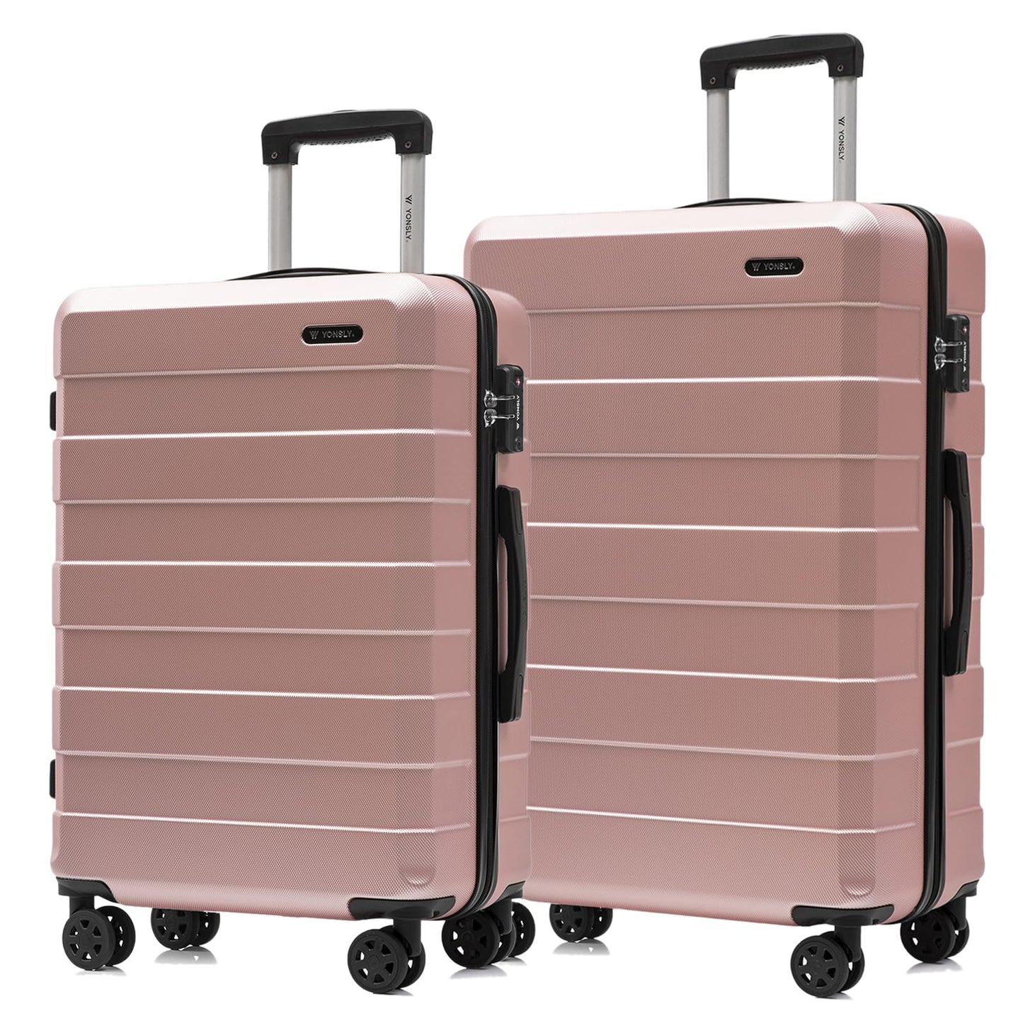 Hartschalen-Reisekoffer-Set mit 4 Rollen, rosafarben, zwei Trolleys, Teleskopgriff
