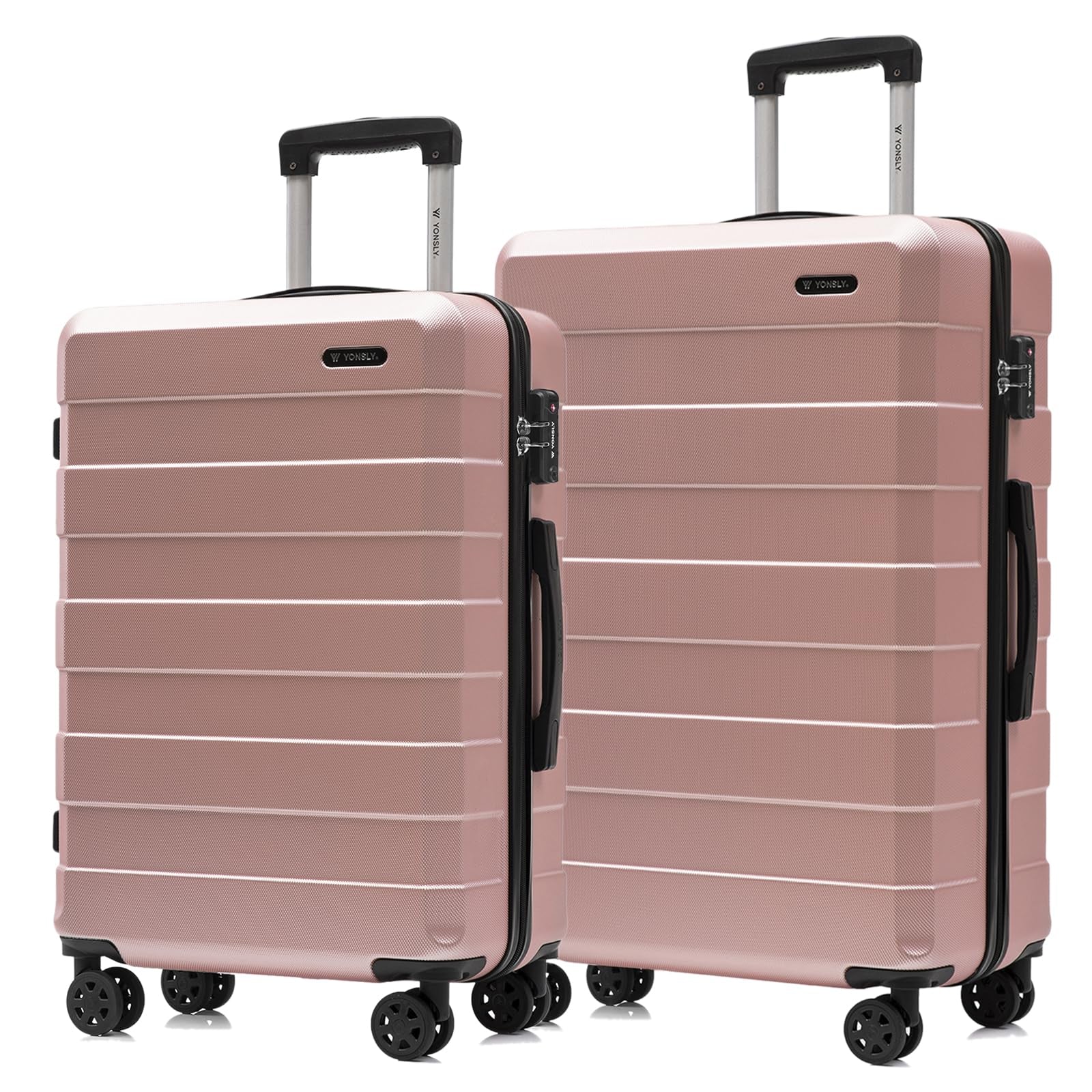 Hartschalen-Reisekoffer-Set mit 4 Rollen, rosafarben, zwei Trolleys, Teleskopgriff