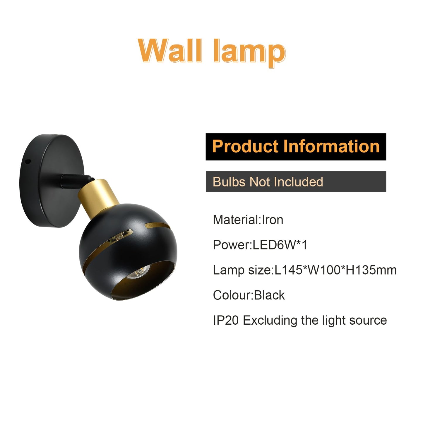 LQWELL® Wandleuchte, mattschwarz: LED-Wandspot mit goldener Hülse, ohne Leuchtmittel
