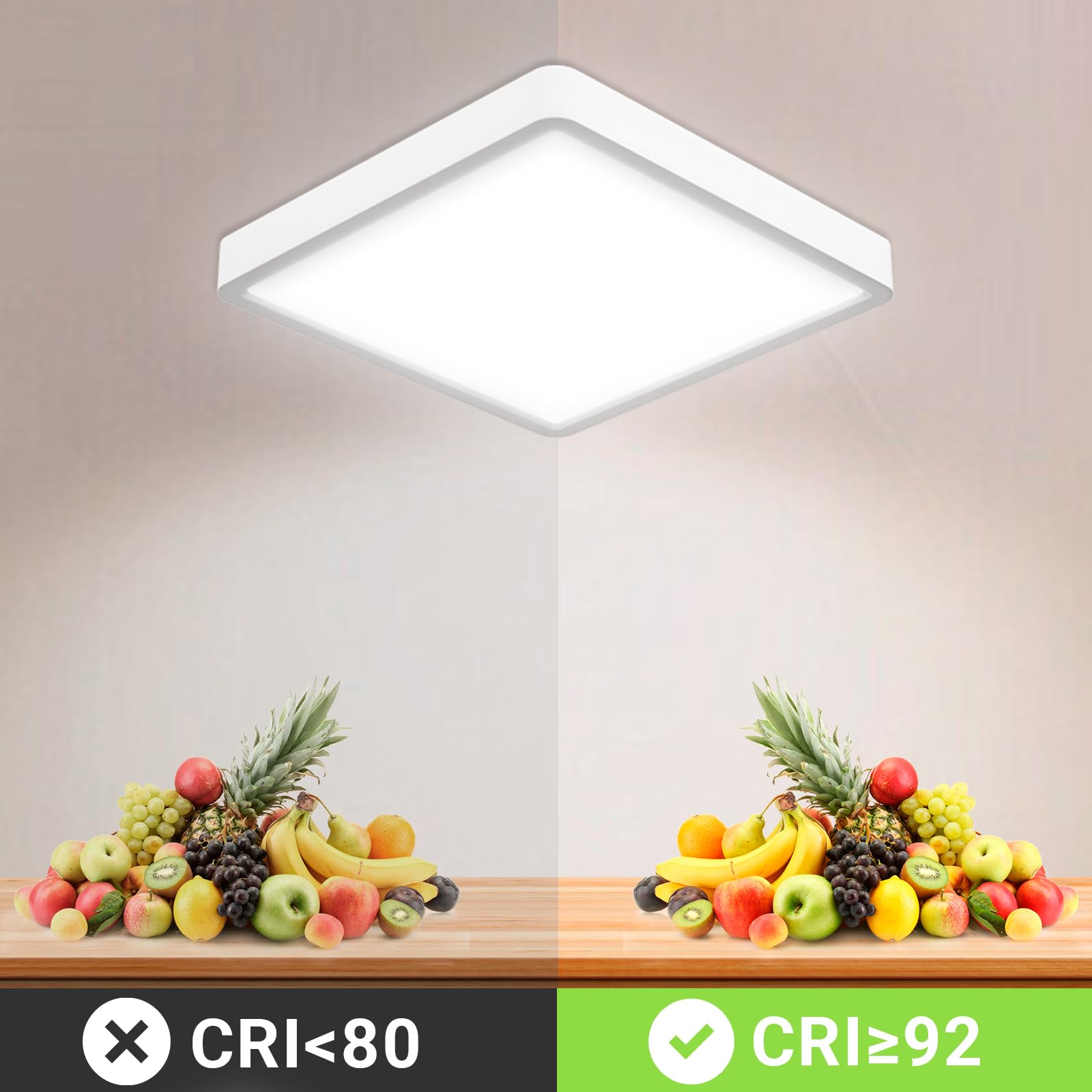 LED-Deckenleuchte quadratisch, weiß; CRI≥92 für bessere Farbwiedergabe
