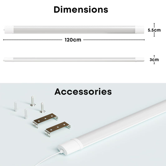 LED-Feuchtraumleuchte, lange weiße Leiste (120 cm) mit Befestigungszubehör