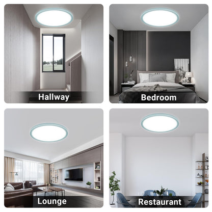 Runde LED-Deckenleuchten mit flachen Leuchtringen, Deckenmontage in mehreren Räumen