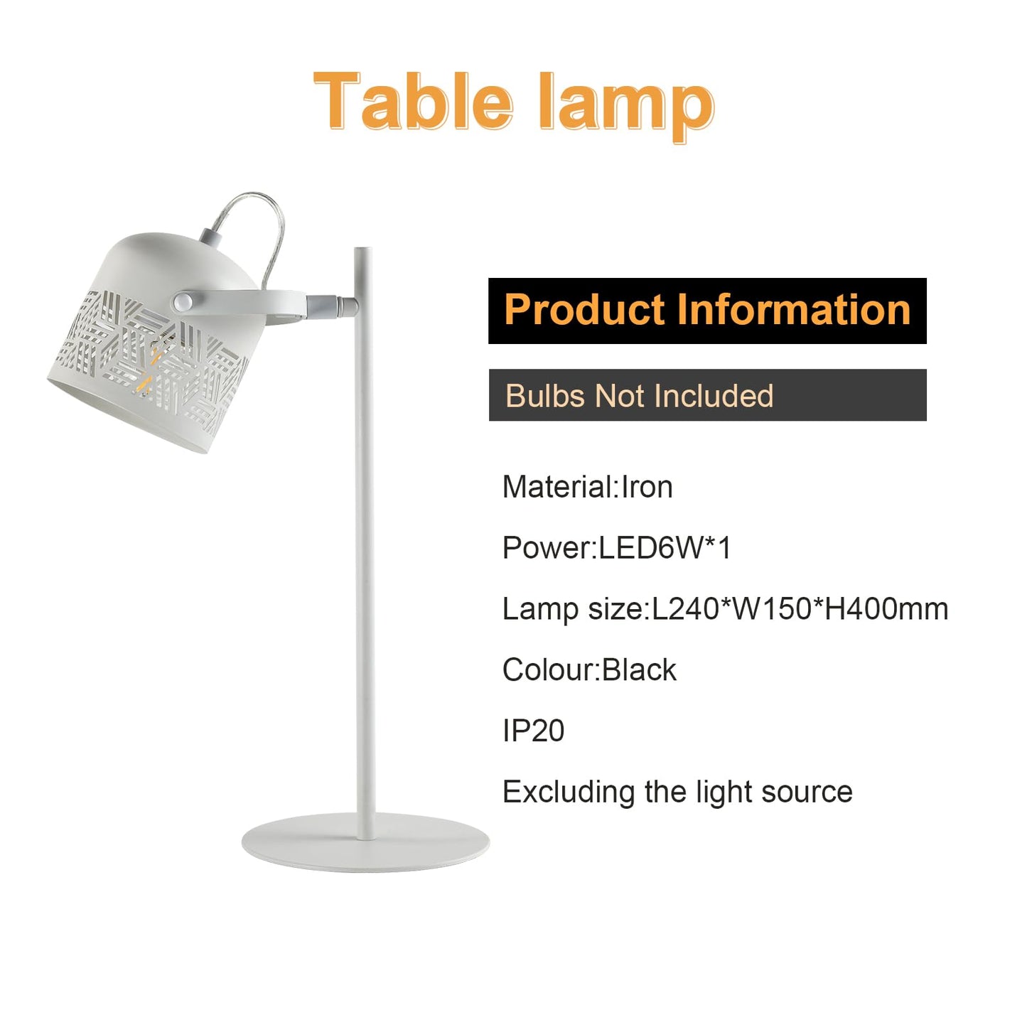 LED-Tischlampe mit weißem Metallständer und gemustertem Lampenschirm, E27