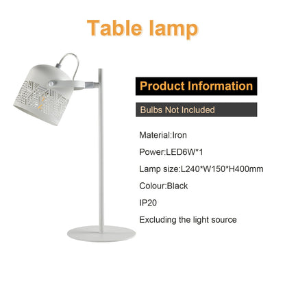 LED-Tischlampe mit weißem Metallständer und gemustertem Lampenschirm, E27