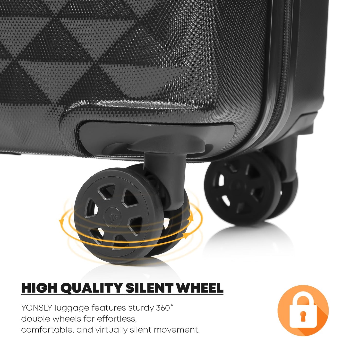 Silent-Wheel Doppelrad am Hartschalenkoffer, schwarze Rollen