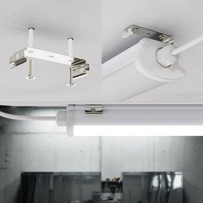 LED-Feuchtraumleuchte mit Montagehalterung und weißem Gehäuse, Deckenmontage