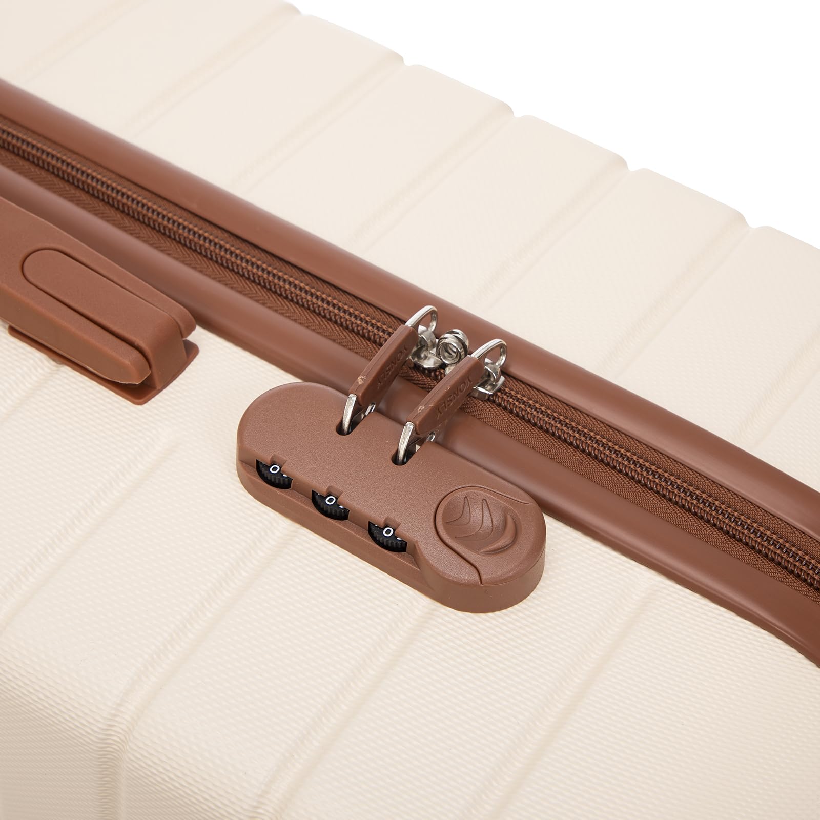Hartschalenkoffer mit braunem Griff, Reißverschluss und Zipper-Abdeckung oben