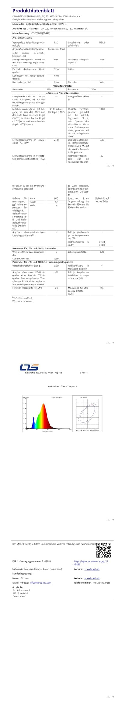 Technisches Datenblatt der LQWELL® Deckenleuchte, LED, IP44