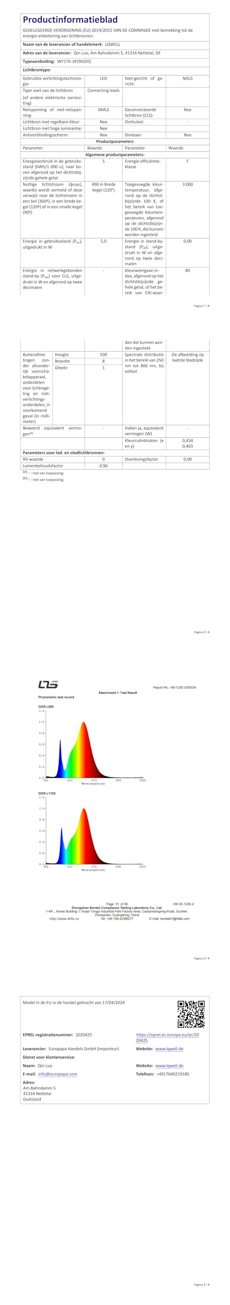 Pendelleuchte LED: Datenblatt mit Abmessungs- und Leistungsangaben sowie Diagramm