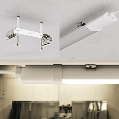 LED-Feuchtraumleuchte mit Deckenhalterung und Montageclips, länglich, weiß