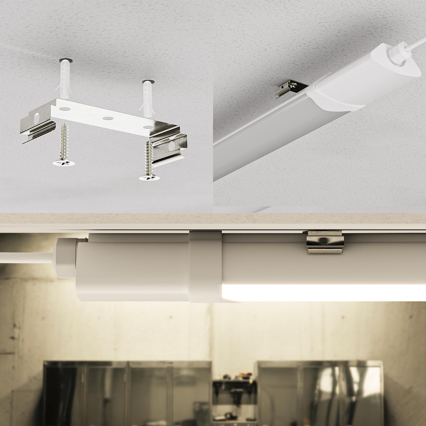 LED-Feuchtraumleuchte mit Anschlussbügeln zur Deckenmontage, weiß