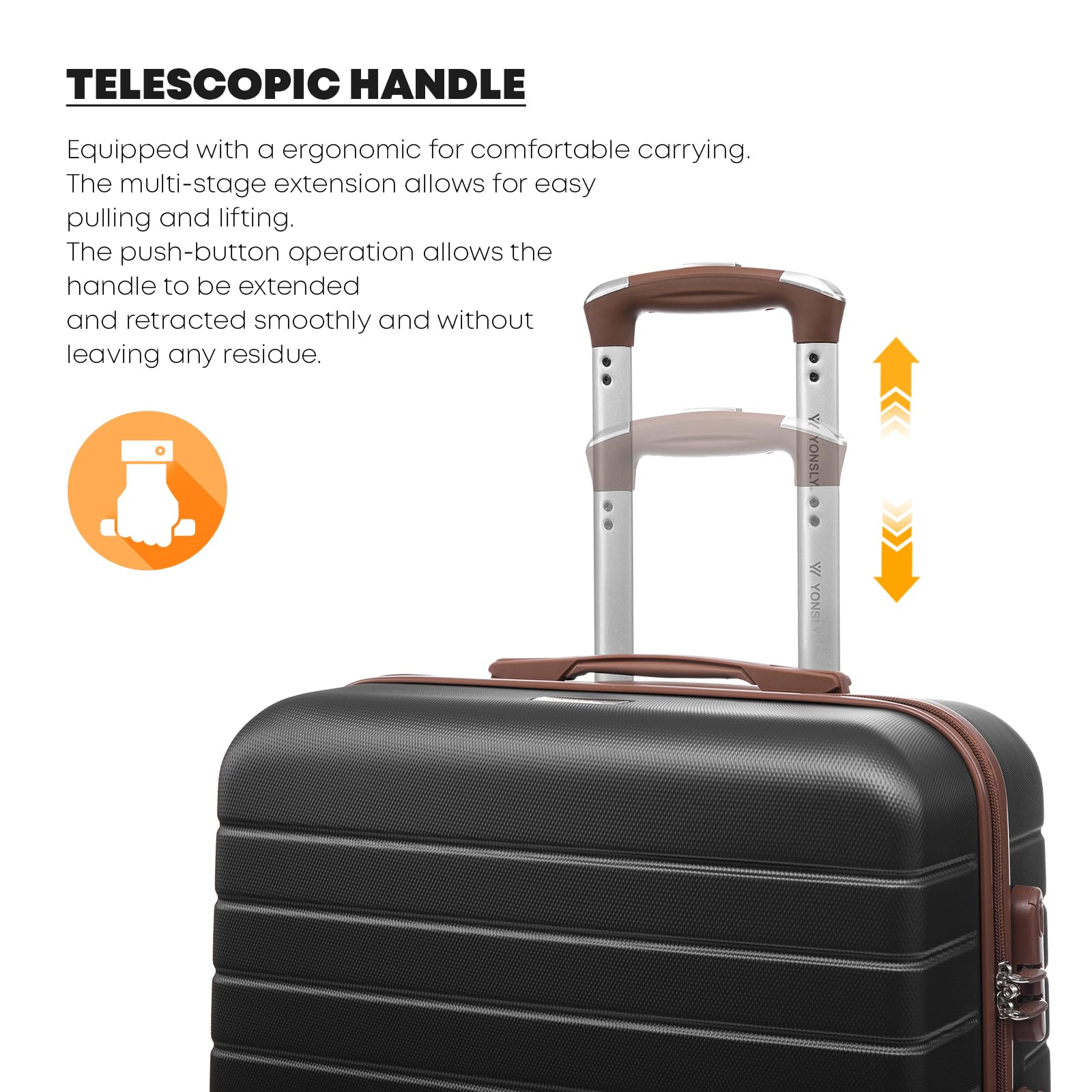 Trolley-Koffer dunkelgrau mit Teleskopgriff, braunem Griffpolster und 4 Rollen