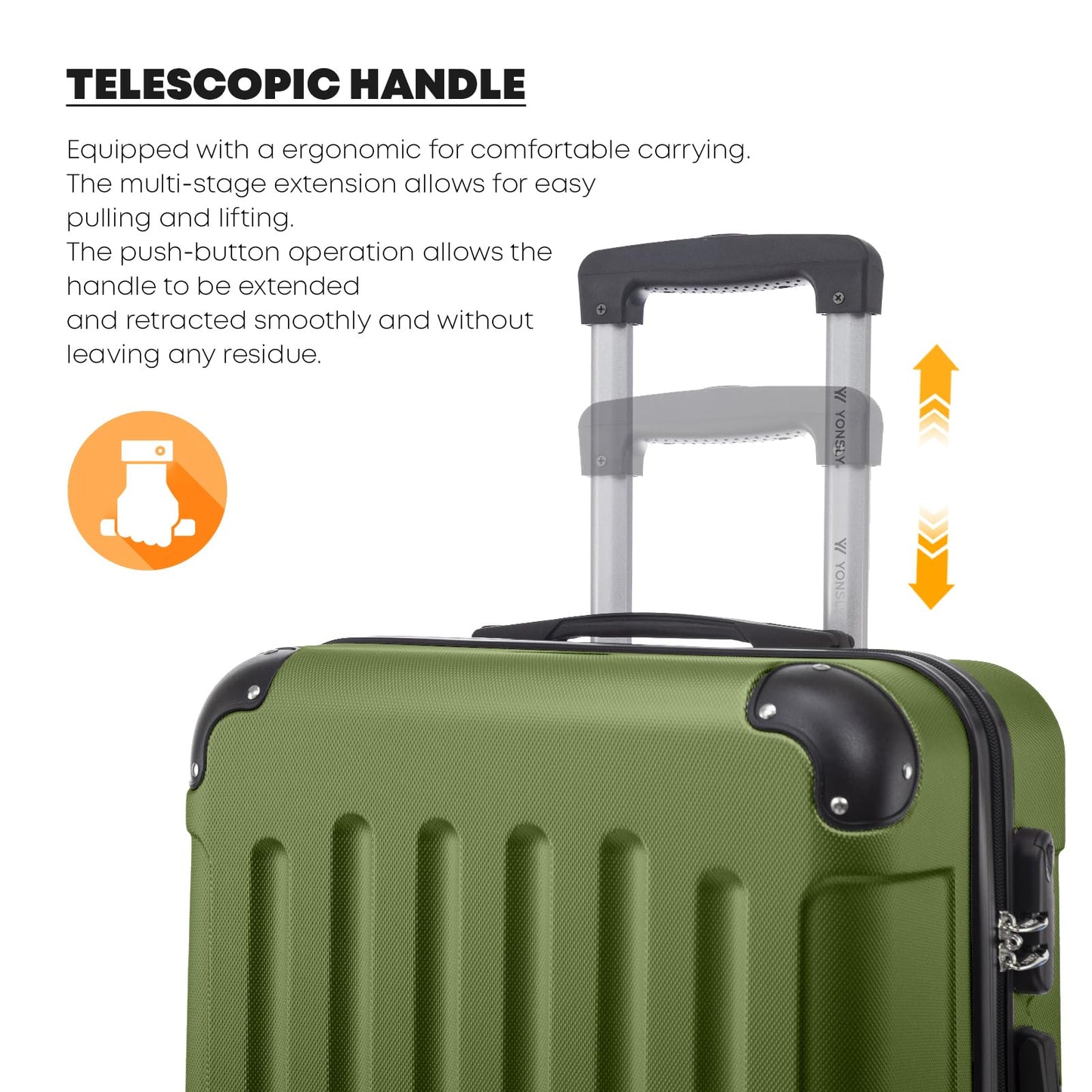 Olivgrüner Rollkoffer mit Teleskopgriff, Detail am oberen Rand