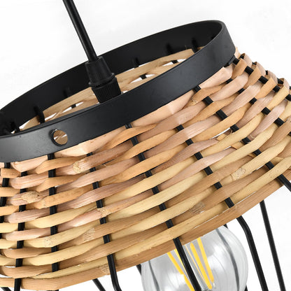 Rattankorb der LQWELL® Hängelampe mit schwarzem Metallring und Aufhängung