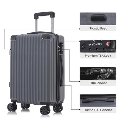 YONSLY® Hartschalen-Reisekoffer: TSA-Schloss, YKK-Reißverschluss, elastische TPU-Griffe