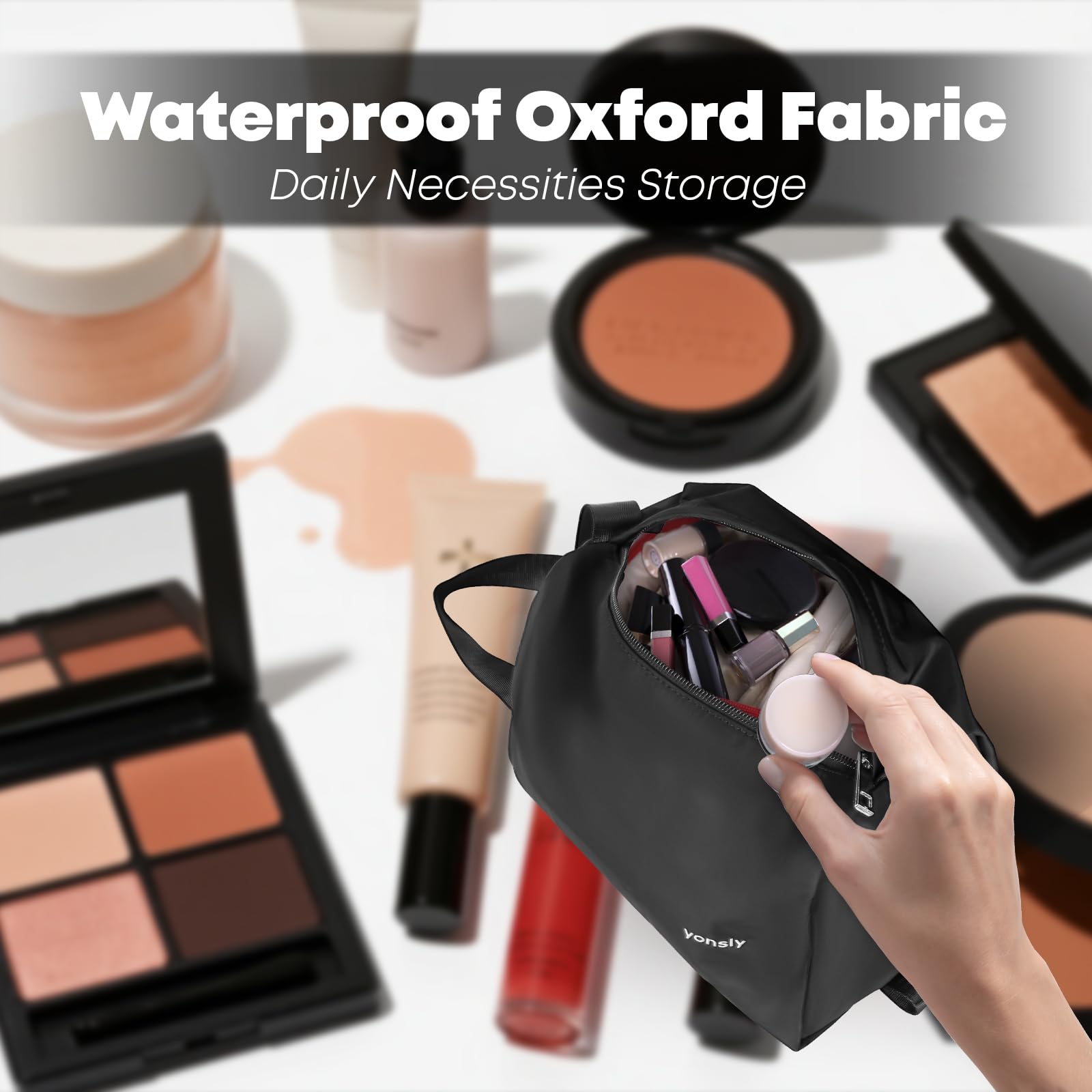 Reisetasche aus wasserabweisendem Oxford-Stoff mit Innenfächern, Schwarz