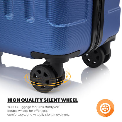 Detail der 4 Rollen am blauen Rollkoffer mit leiser, sanfter Bewegung