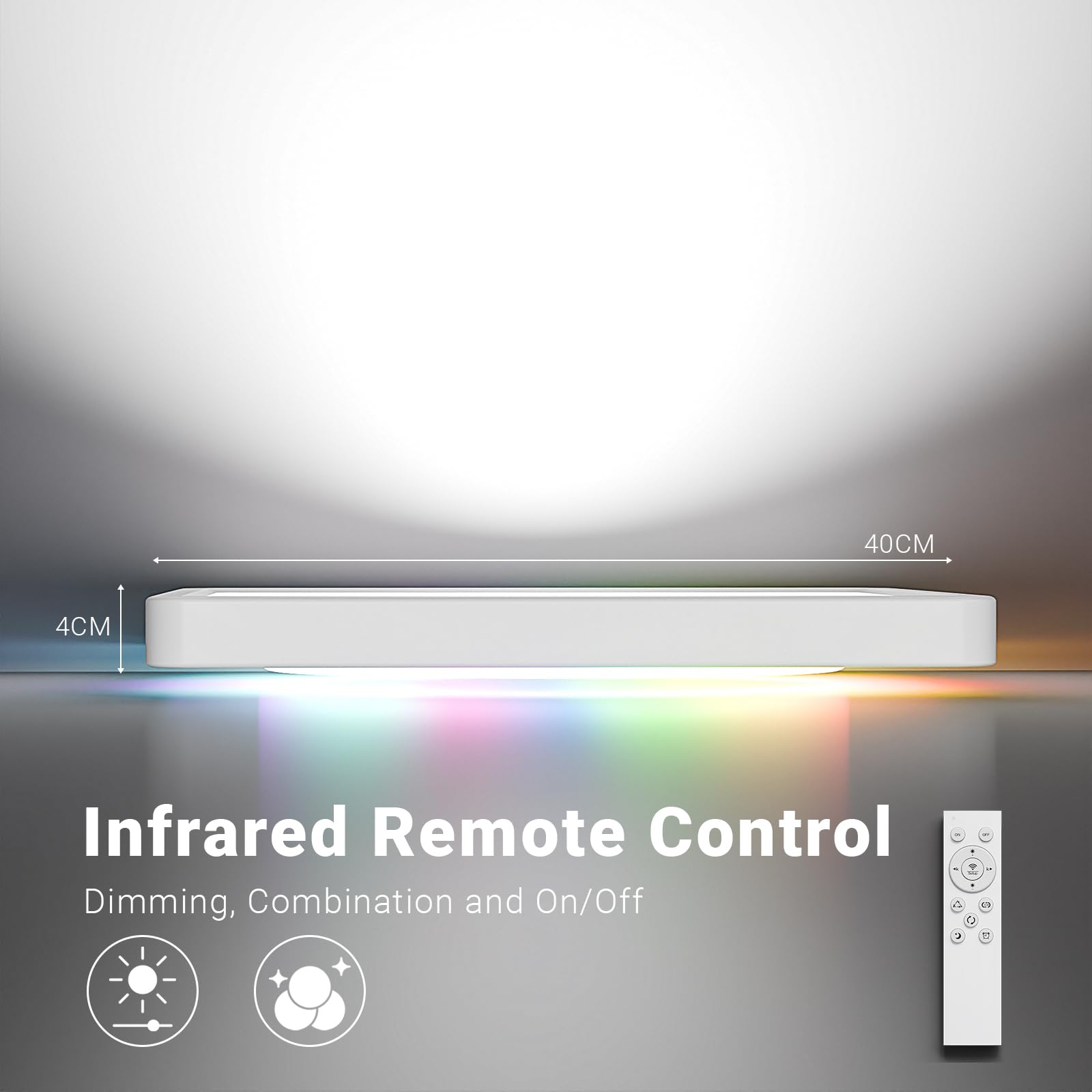 LQWELL® flache LED-Deckenleuchte mit Fernbedienung, IR-Steuerung