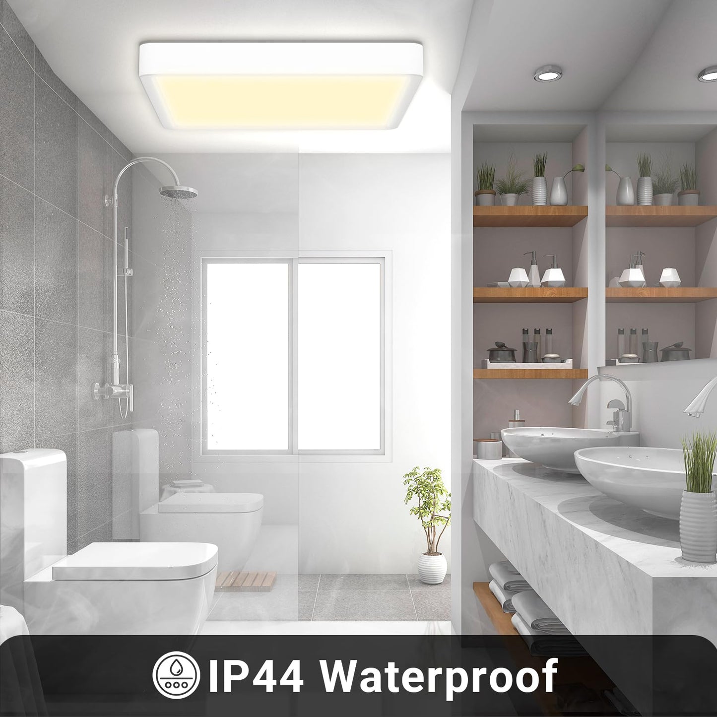Quadratische LED-Deckenleuchte mit warmweißem Licht, IP44, weiß
