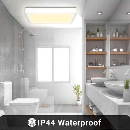 Quadratische LED-Deckenleuchte mit warmweißem Licht, IP44, weiß