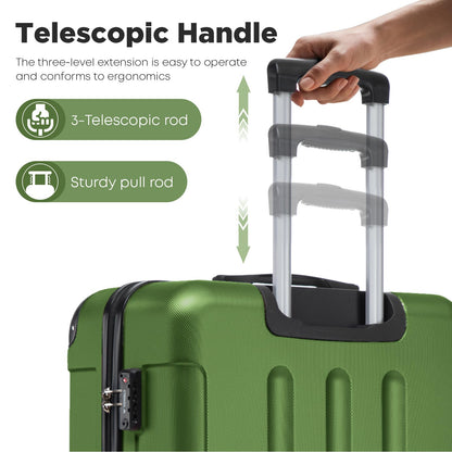 Teleskopgriff am Hartschalen-Reisekoffer in Olivgrün, Hand greift den Griff