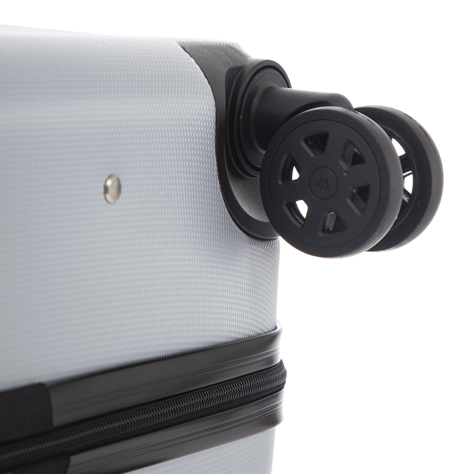 Hartschalenkoffer mit Doppelrolle und weicher Radverkleidung am unteren Rand