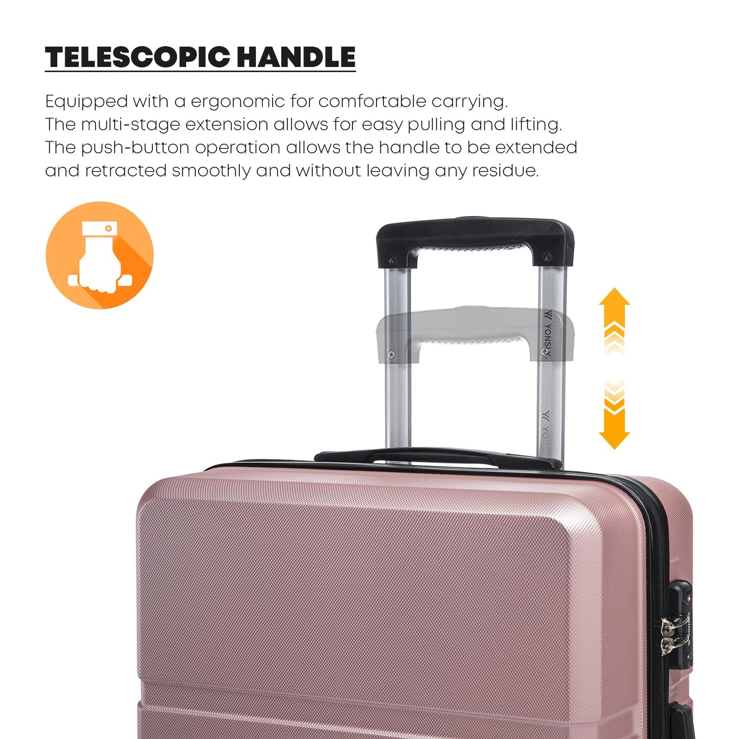 Hartschalen-Reisekoffer Roségold mit Teleskopgriff und seitlichem TSA-Schloss