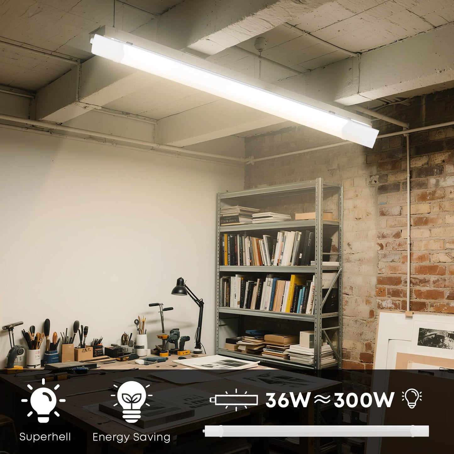 LED-Feuchtraumleuchte, flache Deckenleuchte für Werkstatt und Innenräume