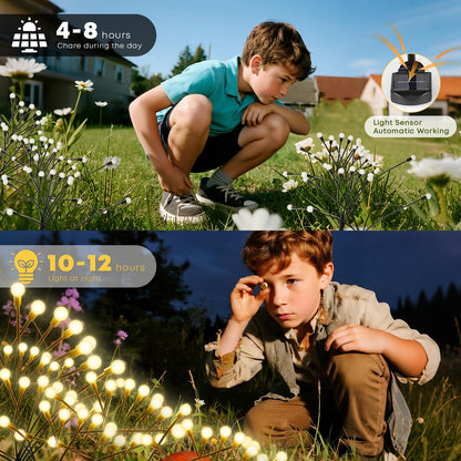 Solar-Gartenleuchten mit warmweißen 6 LED-Glühwürmchenlichtern im Gartenbeet