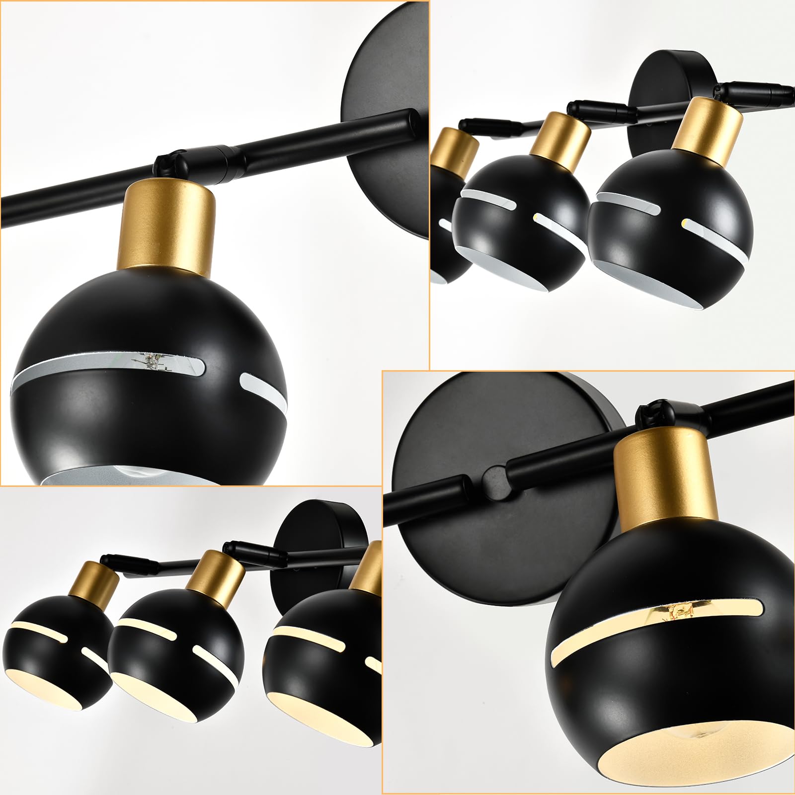 LQWELL® Deckenstrahler mit drehbaren Spotköpfen, schwarz und gold, dreifach