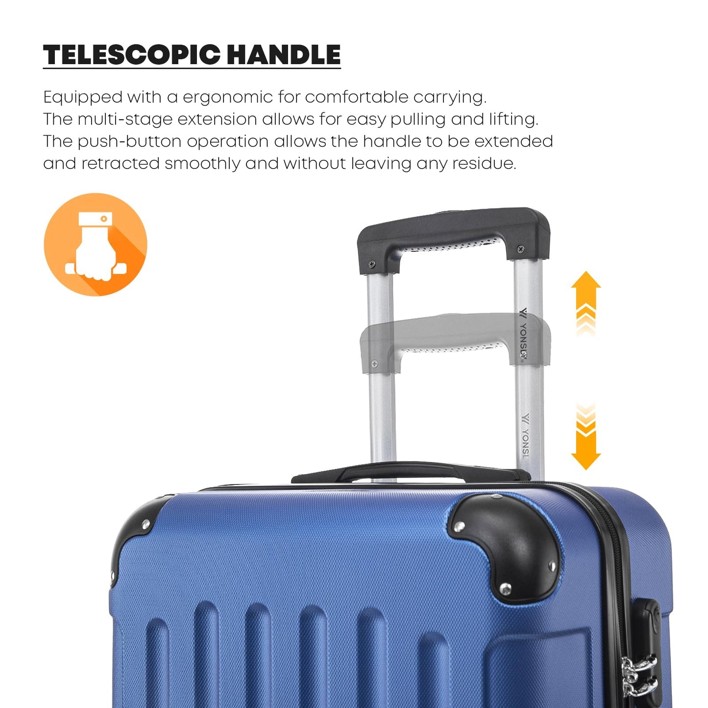 Teleskopgriff am blauen Hartschalenkoffer, stabiler Handgriff