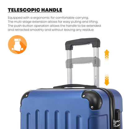Teleskopgriff am blauen Hartschalenkoffer, stabiler Handgriff