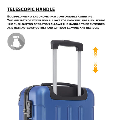 Hartschalen-Reisekoffer mit ausziehbarem Teleskopgriff und 4 Rollen, blau.