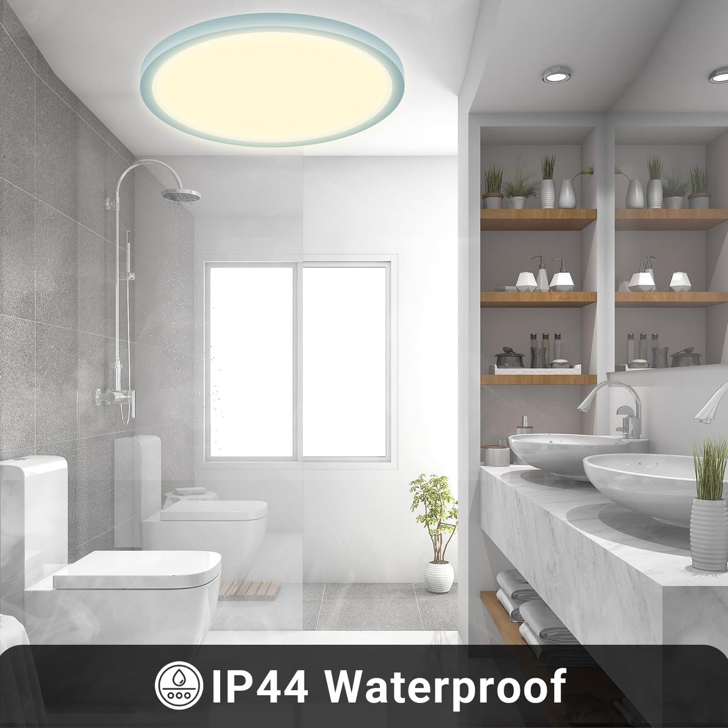 Runde LED-Deckenleuchte mit warmweißem Licht im Bad, IP44
