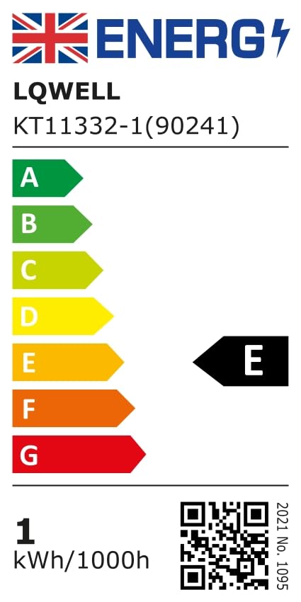 Energieeffizienzlabel LQWELL LED-Tischlampe, Klasse E, 1 kWh/1000 h