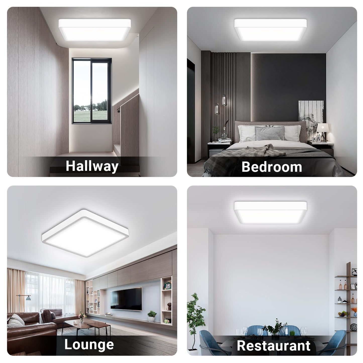 LED-Deckenleuchte quadratisch, flach, weiß; für Flur, Schlafzimmer, Lounge