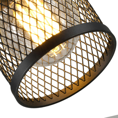 Metallkäfig-Lampenschirm, rund, schwarz mit warmem Licht durch das Drahtgitter