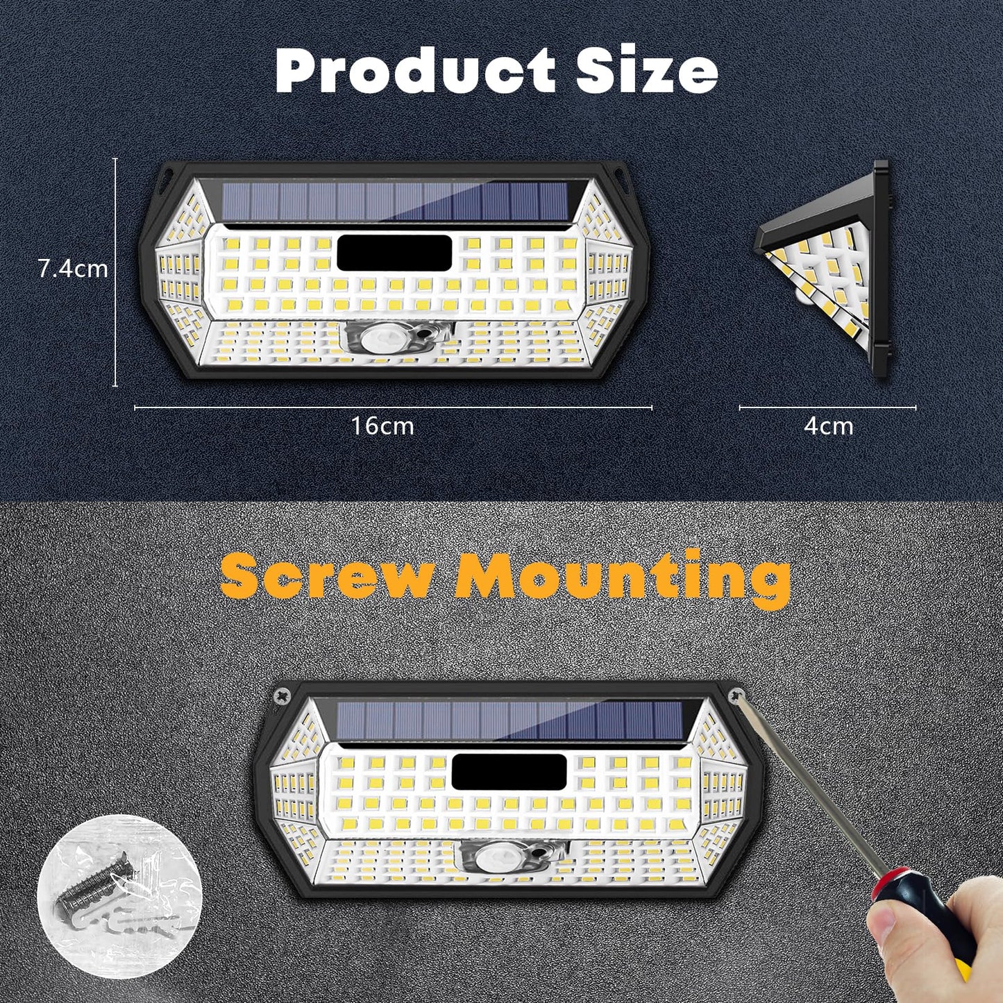 Solar-LED-Außenwandleuchte mit Schraubmontage, rechteckig, schwarzes Gehäuse